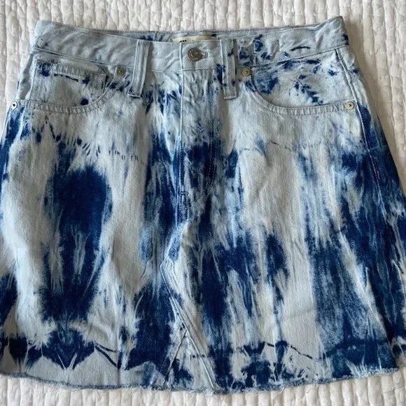 Brand New w Tags! MADEWELL Rigid Denim A Line Mini Skirt Tie Dye Size 28 - Picture 8 of 9